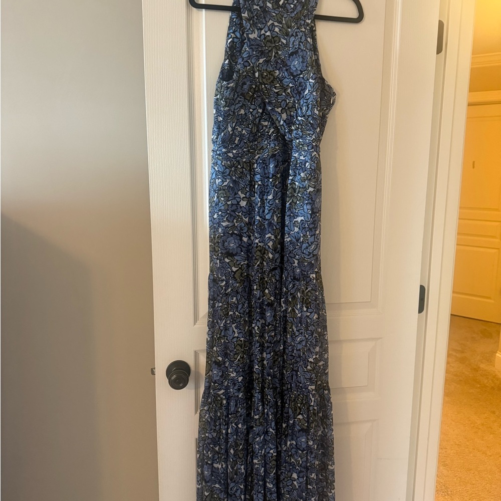 Floral Maxi Dress in Blue and White